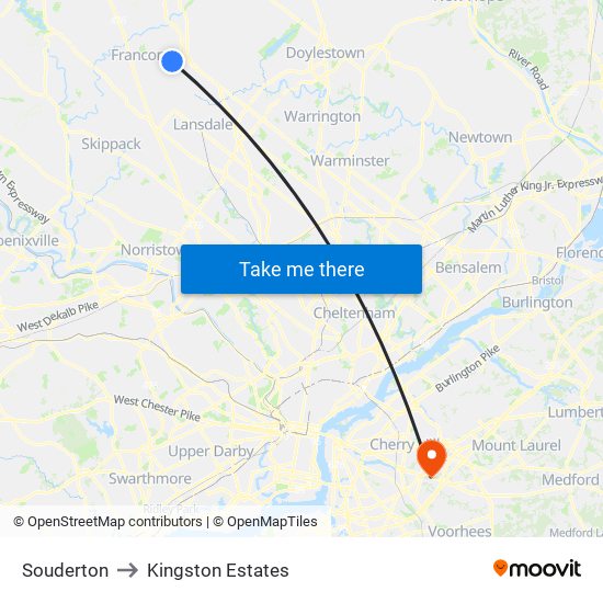Souderton to Kingston Estates map