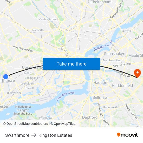 Swarthmore to Kingston Estates map