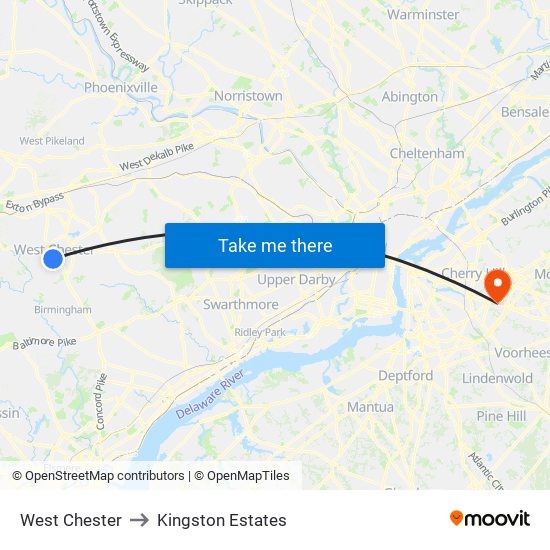 West Chester to Kingston Estates map