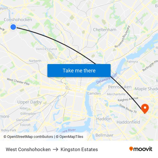 West Conshohocken to Kingston Estates map