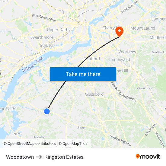Woodstown to Kingston Estates map