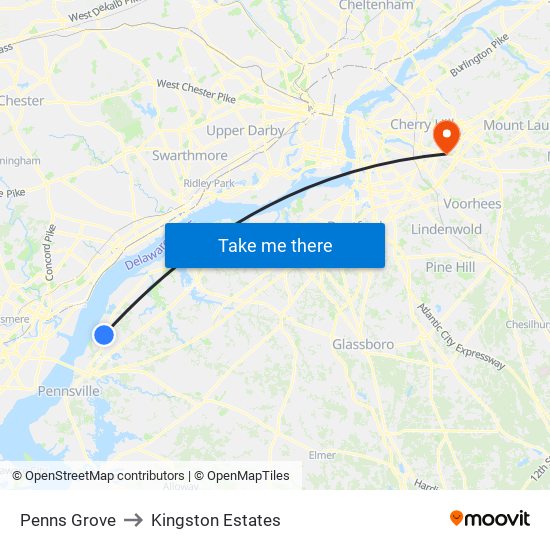 Penns Grove to Kingston Estates map