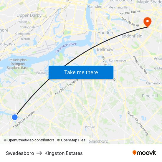 Swedesboro to Kingston Estates map