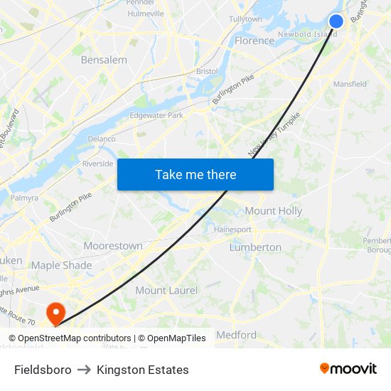 Fieldsboro to Kingston Estates map