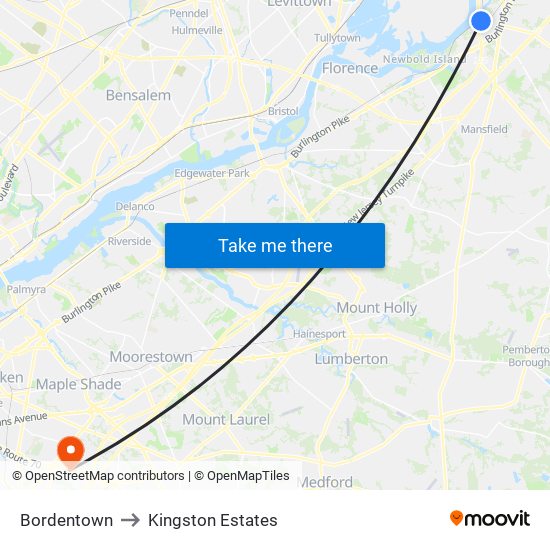 Bordentown to Kingston Estates map