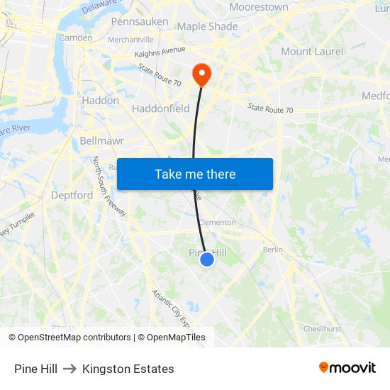 Pine Hill to Kingston Estates map