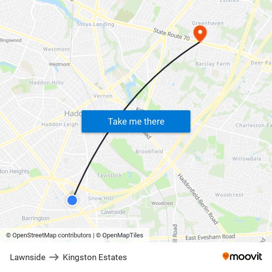 Lawnside to Kingston Estates map