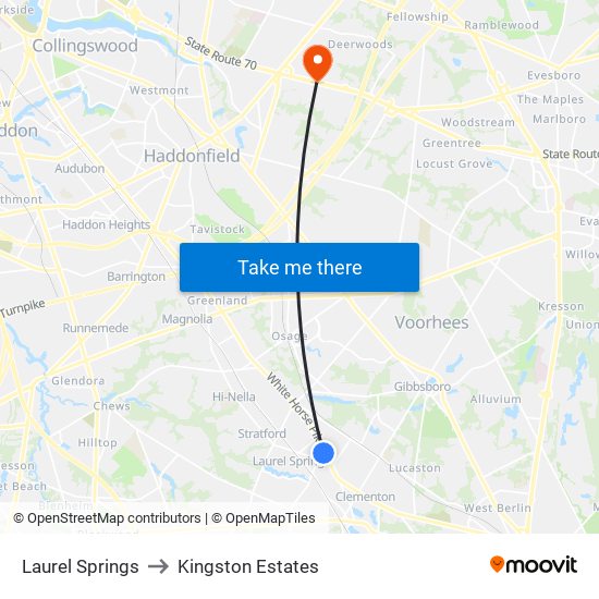 Laurel Springs to Kingston Estates map