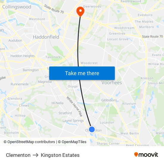 Clementon to Kingston Estates map