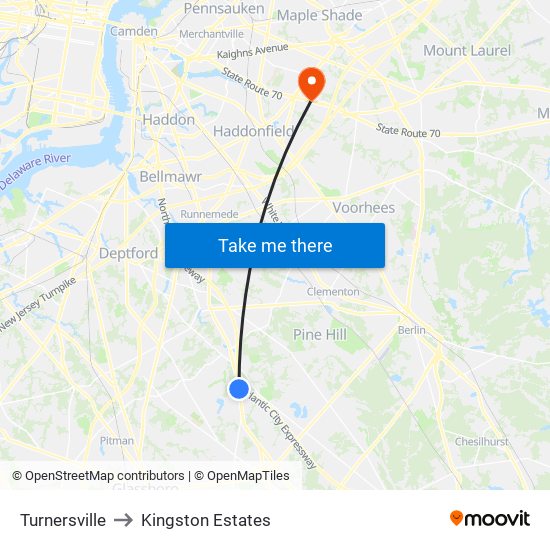 Turnersville to Kingston Estates map