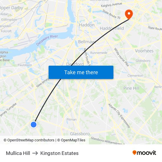 Mullica Hill to Kingston Estates map