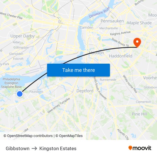 Gibbstown to Kingston Estates map