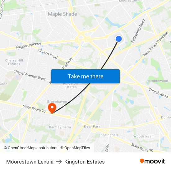 Moorestown-Lenola to Kingston Estates map