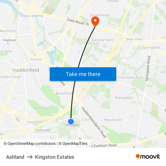 Ashland to Kingston Estates map