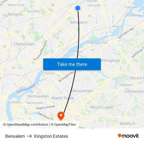 Bensalem to Kingston Estates map