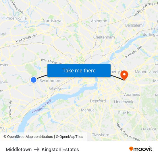Middletown to Kingston Estates map