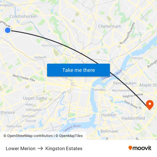 Lower Merion to Kingston Estates map