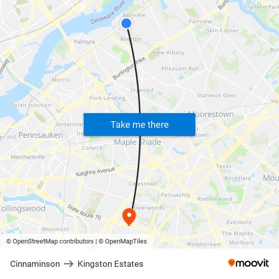 Cinnaminson to Kingston Estates map