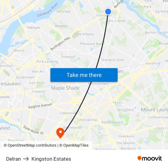 Delran to Kingston Estates map