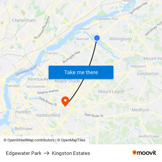 Edgewater Park to Kingston Estates map