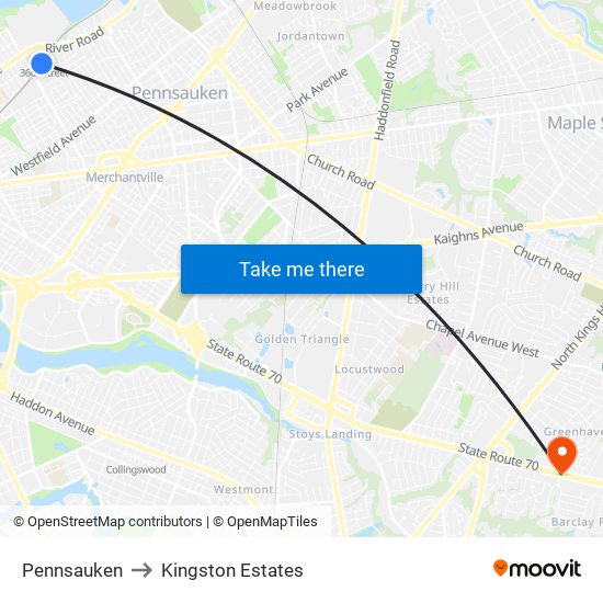 Pennsauken to Kingston Estates map