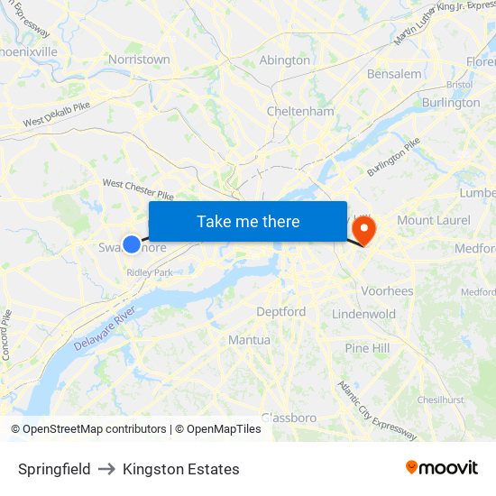 Springfield to Kingston Estates map