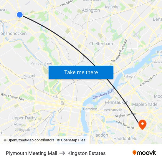 Plymouth Meeting Mall to Kingston Estates map