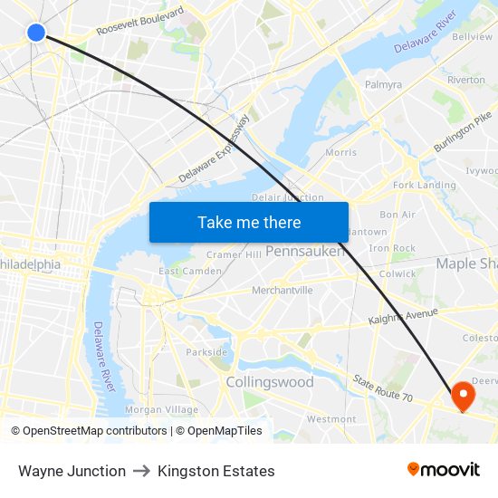 Wayne Junction to Kingston Estates map