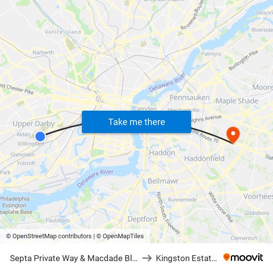 Septa Private Way & Macdade Blvd to Kingston Estates map