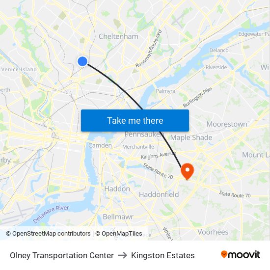 Olney Transportation Center to Kingston Estates map