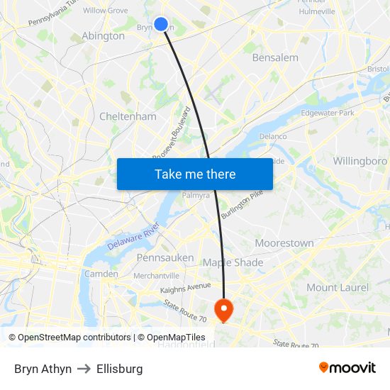 Bryn Athyn to Ellisburg map