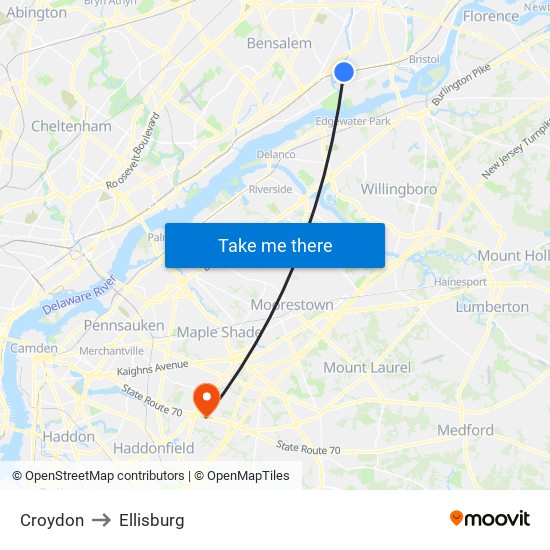 Croydon to Ellisburg map