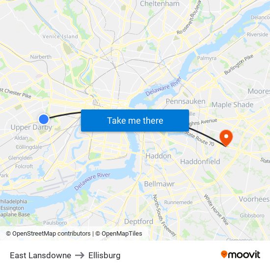 East Lansdowne to Ellisburg map