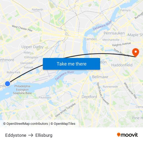 Eddystone to Ellisburg map