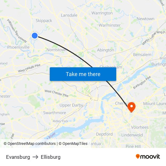 Evansburg to Ellisburg map