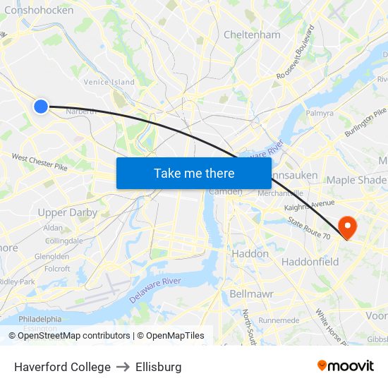 Haverford College to Ellisburg map