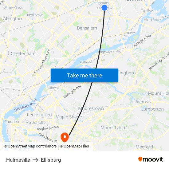 Hulmeville to Ellisburg map