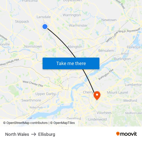 North Wales to Ellisburg map