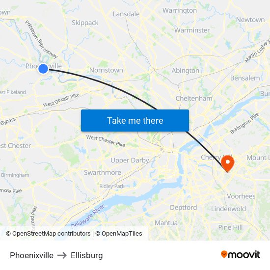 Phoenixville to Ellisburg map