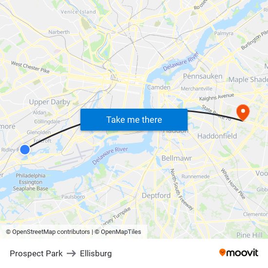 Prospect Park to Ellisburg map