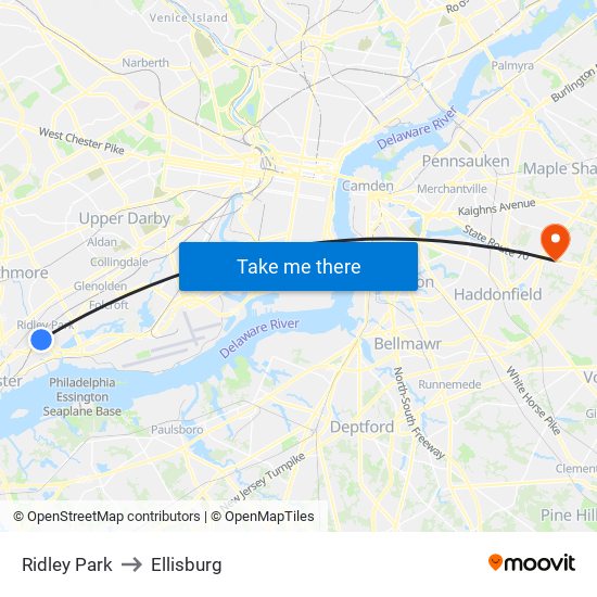 Ridley Park to Ellisburg map