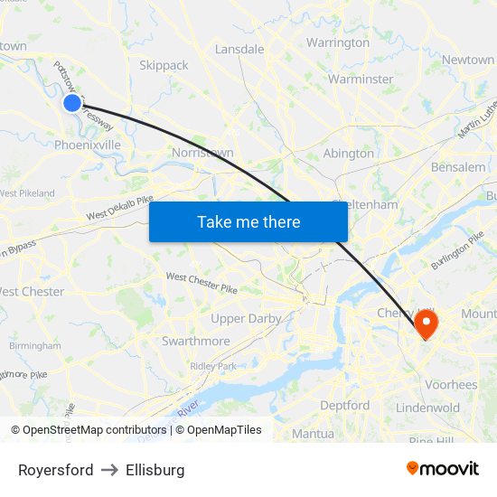 Royersford to Ellisburg map