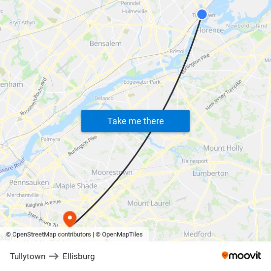 Tullytown to Ellisburg map