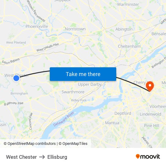 West Chester to Ellisburg map