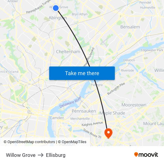 Willow Grove to Ellisburg map