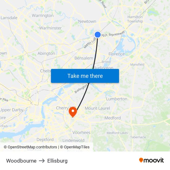 Woodbourne to Ellisburg map