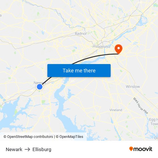 Newark to Ellisburg map