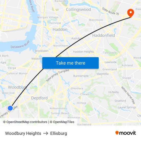 Woodbury Heights to Ellisburg map