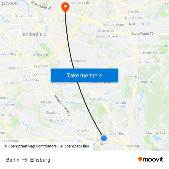 Berlin to Ellisburg map