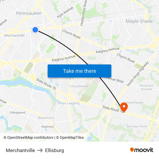 Merchantville to Ellisburg map